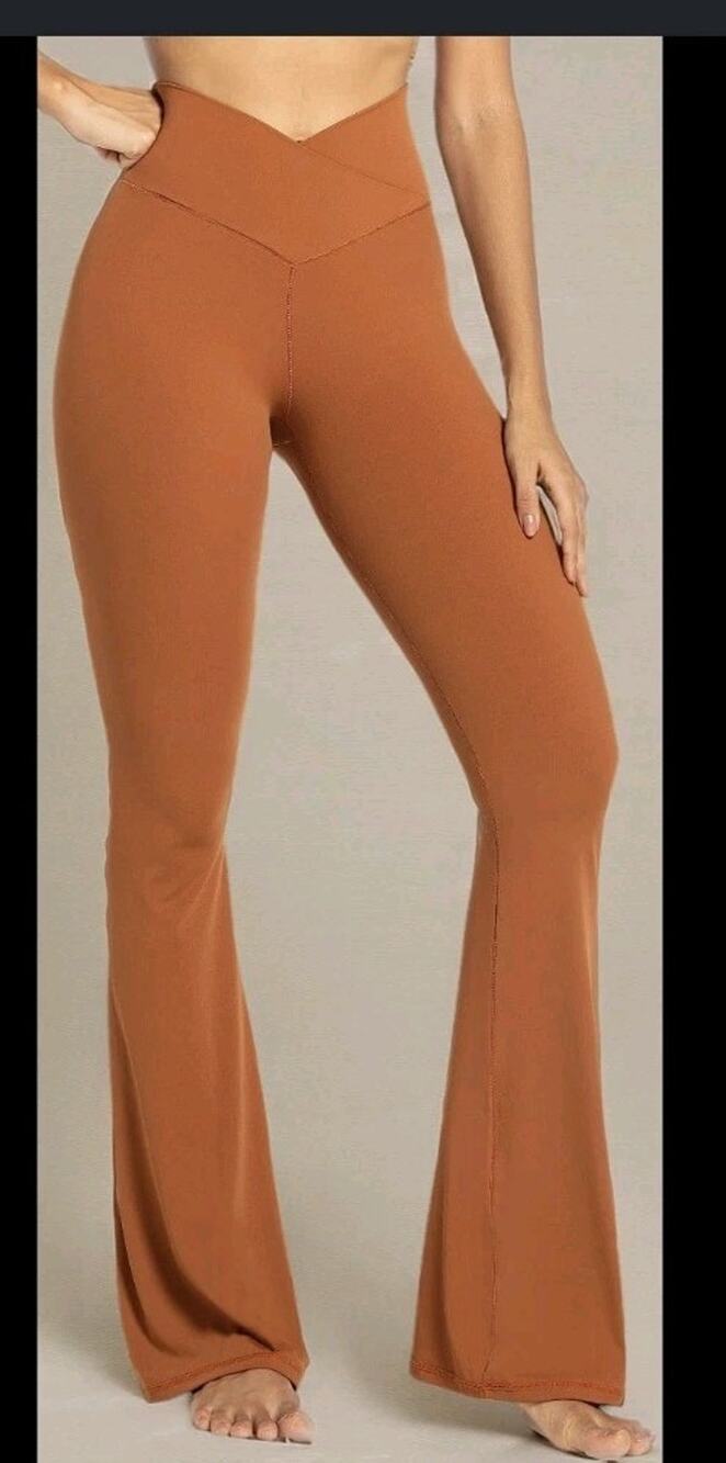 Sunzel Leggings Womens L Burnt Orange Flare Ankle High Waist Yoga Pants #840